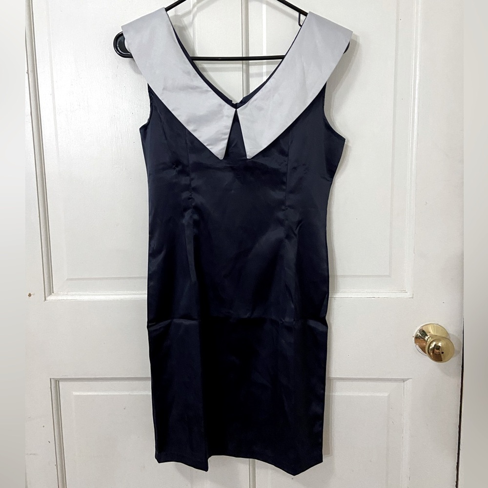 Ming Wang 100% silk sheath dress with collar sailor Medium